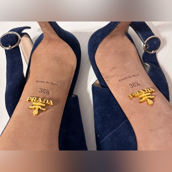 PRADA suede navy d’Orsay open toe sling back heel size 38 1/2 EU - Picture 7 of 11